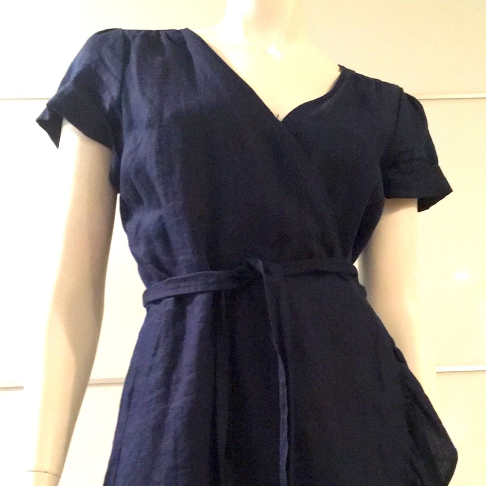 Navy linen wrap dress
